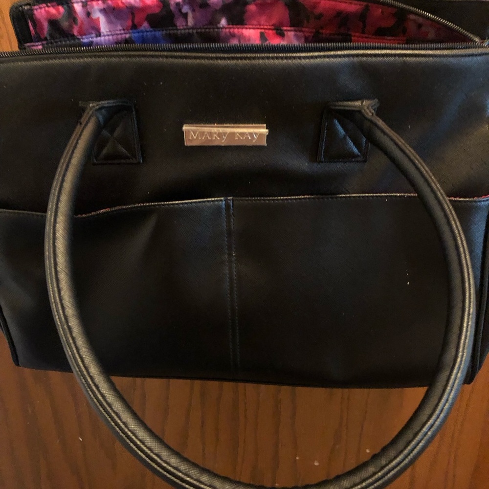 Mary Kay Black Leather Tote Bag with Pink Interior